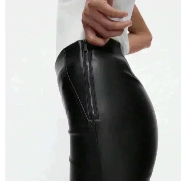 Zara Black flare faux leather pants leggings size S - Picture 3 of 9